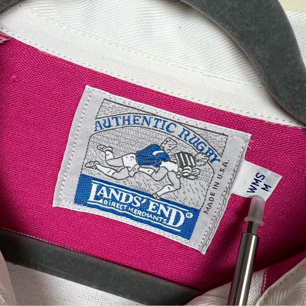Authentic Lands’ End Vintage Rugby Shirt – Pink & White Stripe – Women’s M - Picture 6 of 9